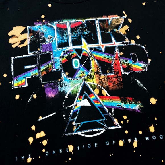 Pink Floyd Black Bleach Tie Dye Dark Side Of The Moon Graphic Tee - Picture 2 of 6